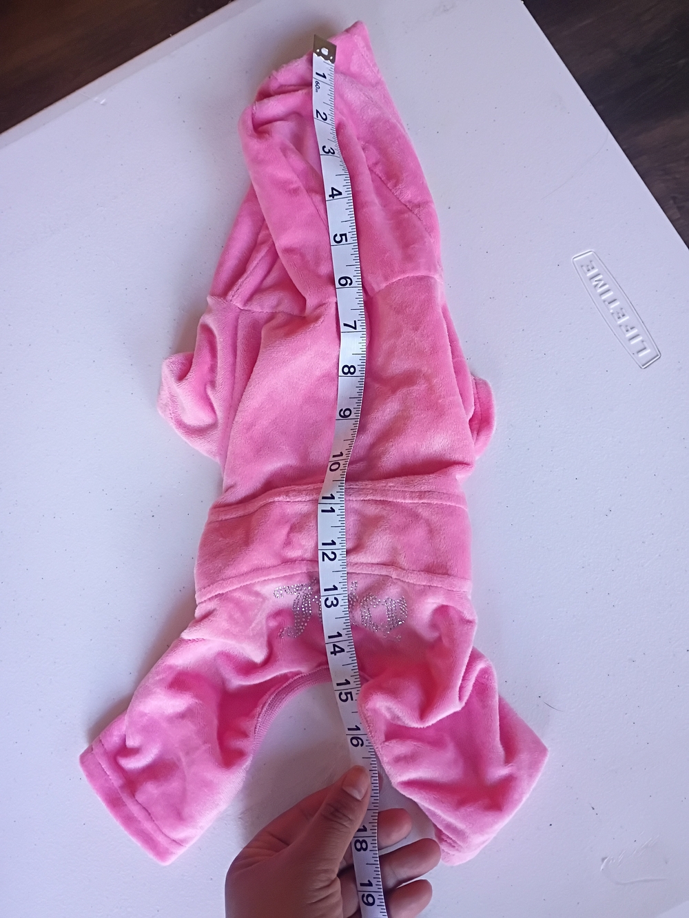 Juicy Couture Pink Velour Dog Hoodie with Rhinestone Heart